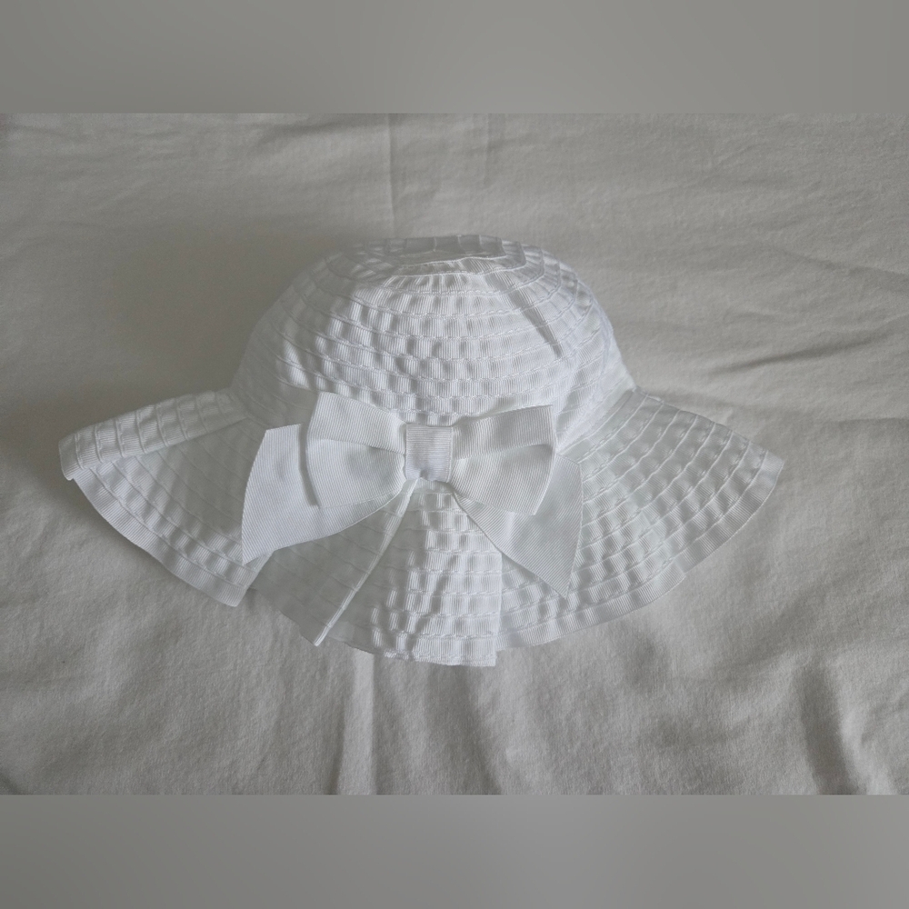 Janie and Jack White Textured Sun Hat with Bow